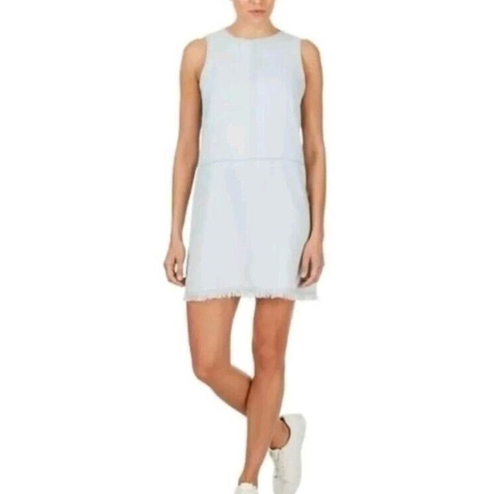 NEW Adyson Parker Pale Chambray Shift Dress XL Lyocell Linen Sleeveless Raw Hem